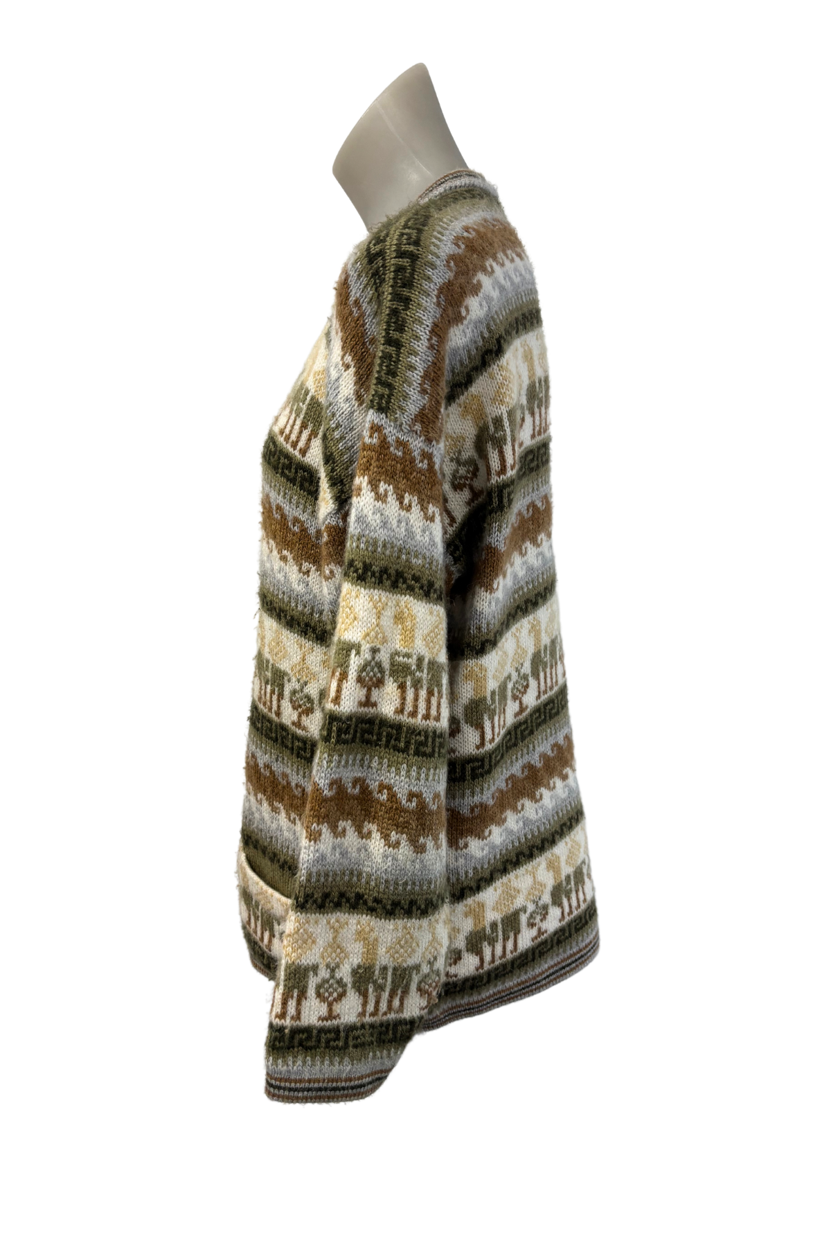 Handmade patterned knit full zip jumper, M