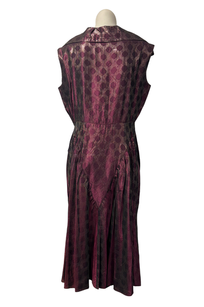 1950s Gold & Burgundy Wide-Collar Maxi Dress, M