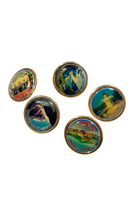 Vintage NZ made New Zealand towns pins