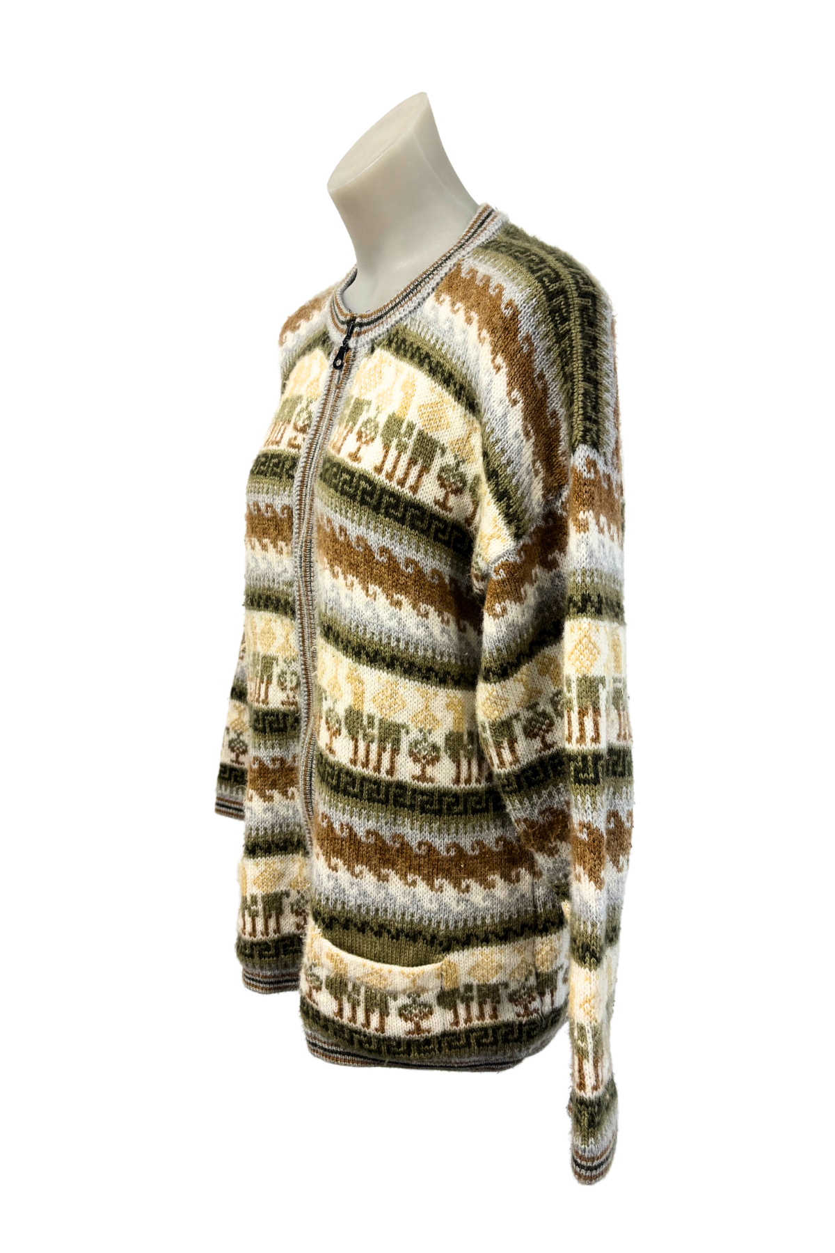Handmade patterned knit full zip jumper, M