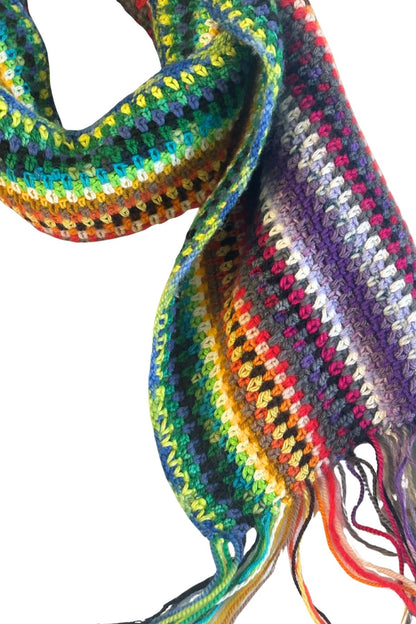 Multi coloured crochet scarf