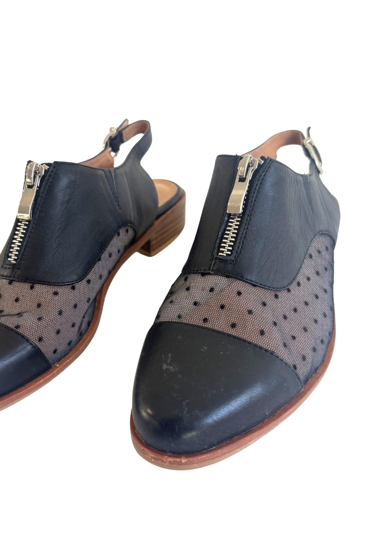 Bresley little black polka dot back strap booties, 39