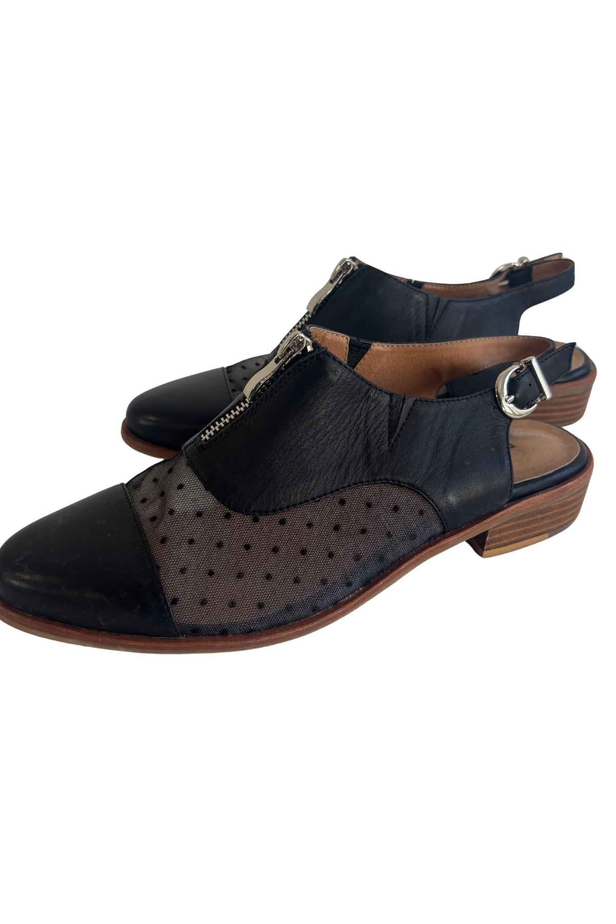 Bresley little black polka dot back strap booties, 39