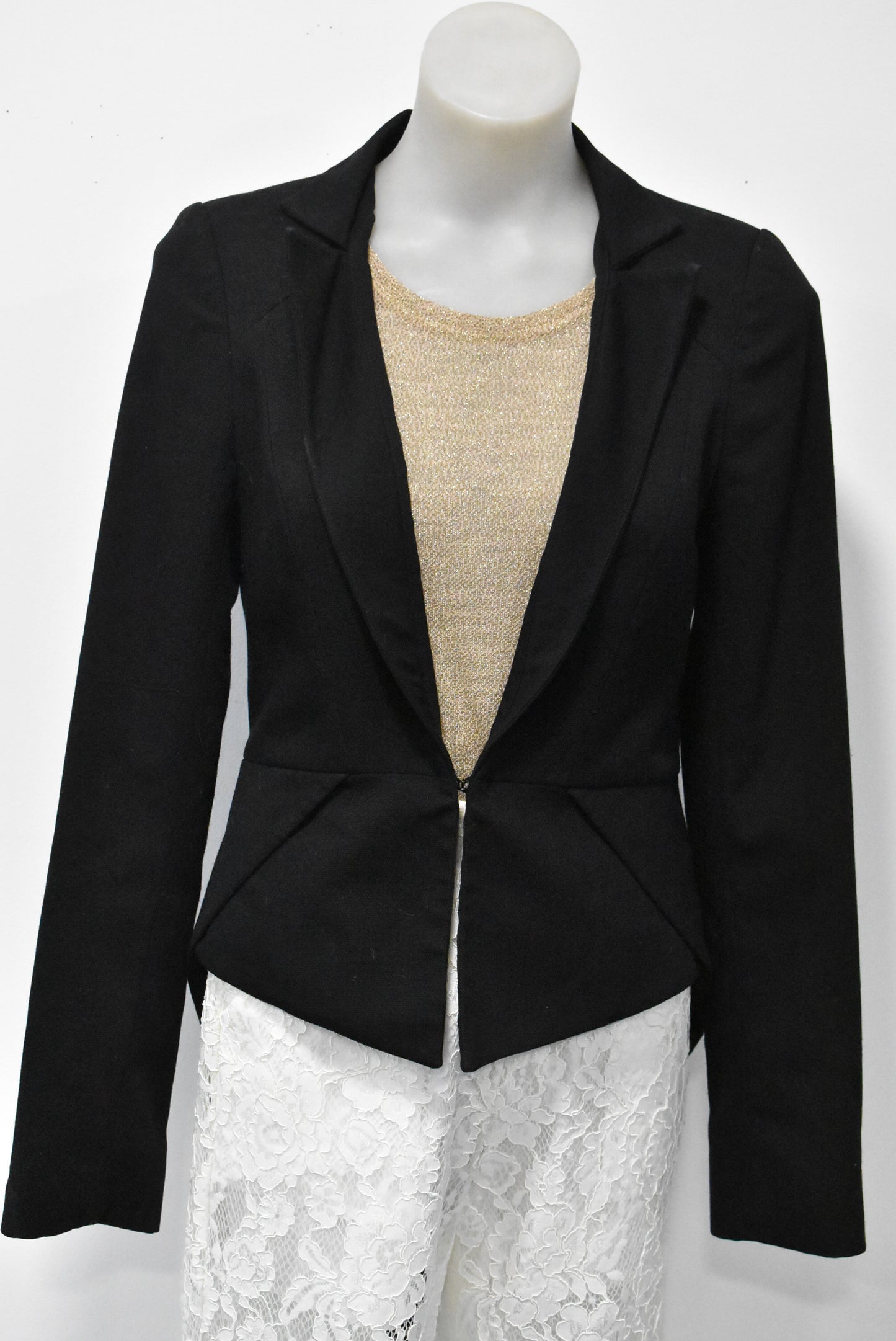 Cue lined black blazer with tails, 8