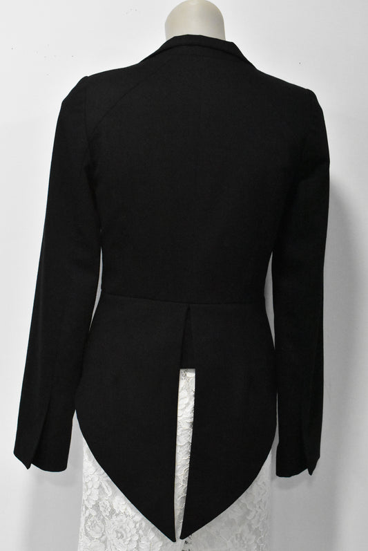 Cue lined black blazer with tails, 8