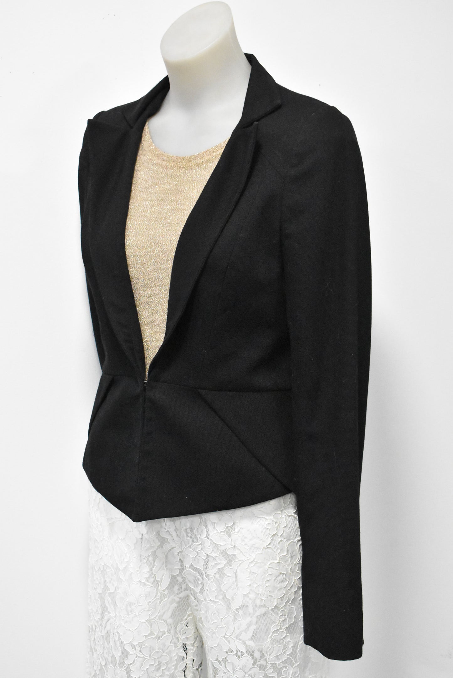 Cue lined black blazer with tails, 8