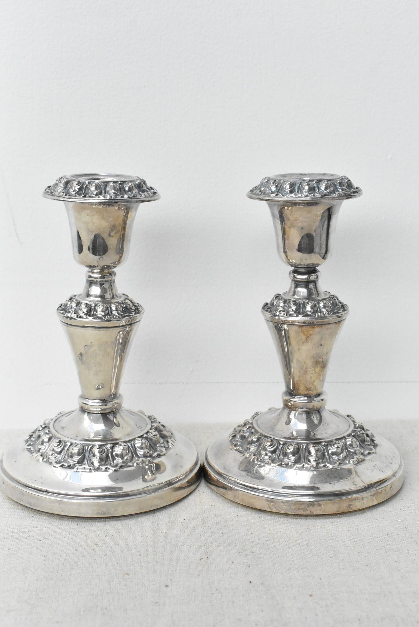 Pair Rodd silver candle holders