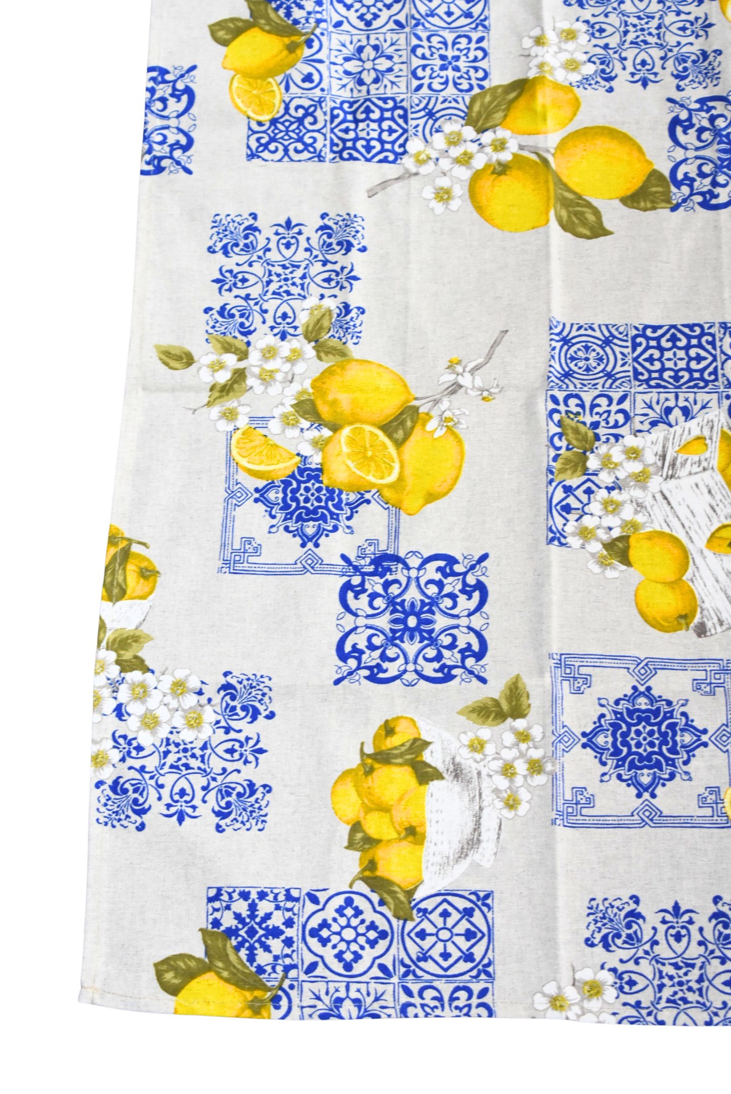 Italian made lemon blue tile tea towel