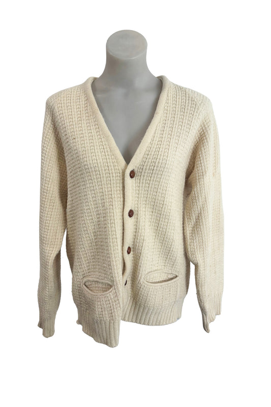 Skerry NZ made virgin wool cream cardigan, OS