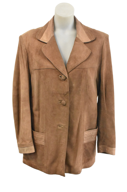 1970's Skin Deep Dunedin made creamy brown suede leather jacket, 16