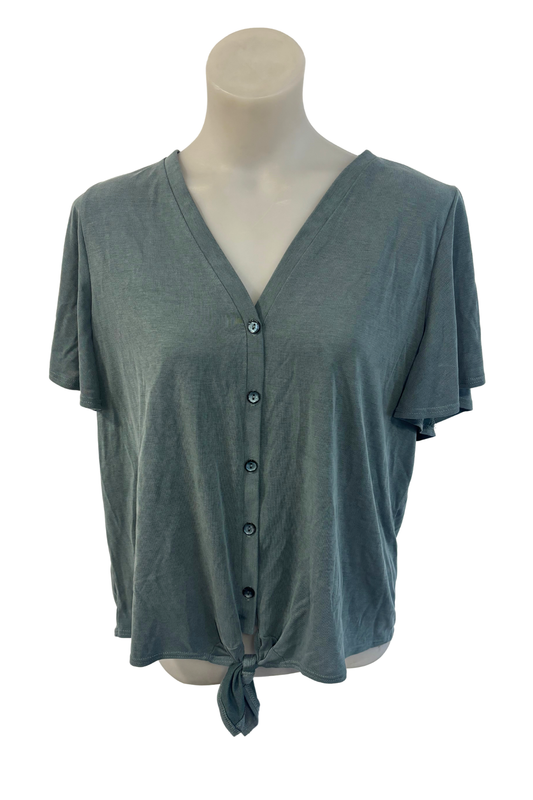 Green Envelope LA USA made button up tie top, XL