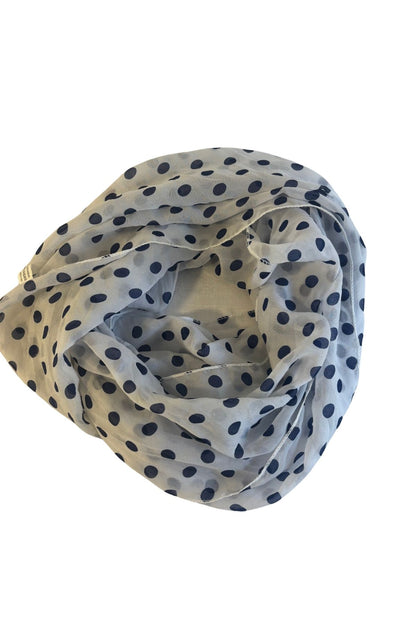 Silk blend navy polka dot infinity scarf