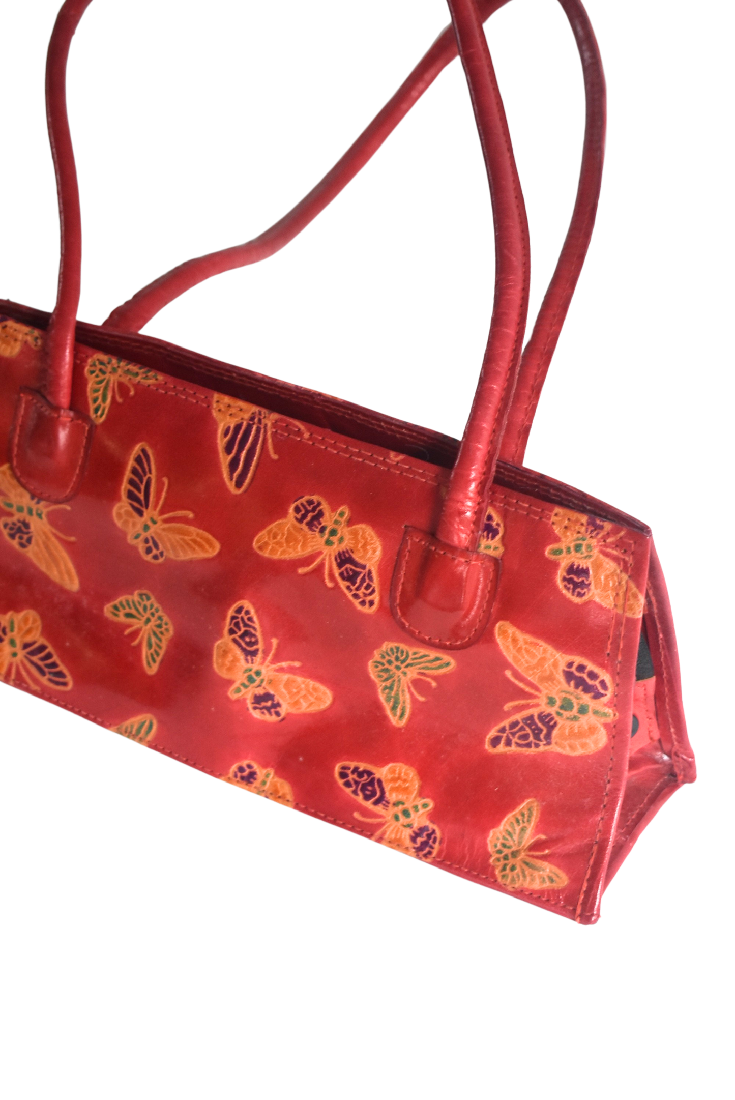 Vibrant butterfly faux leather bag