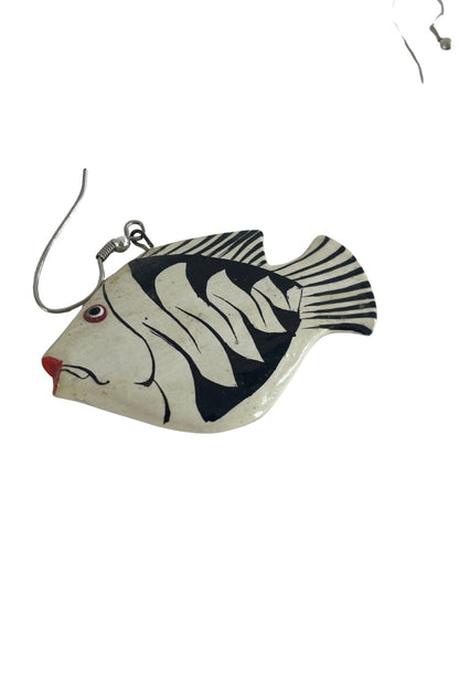 Vintage 80's black + white fish earrings