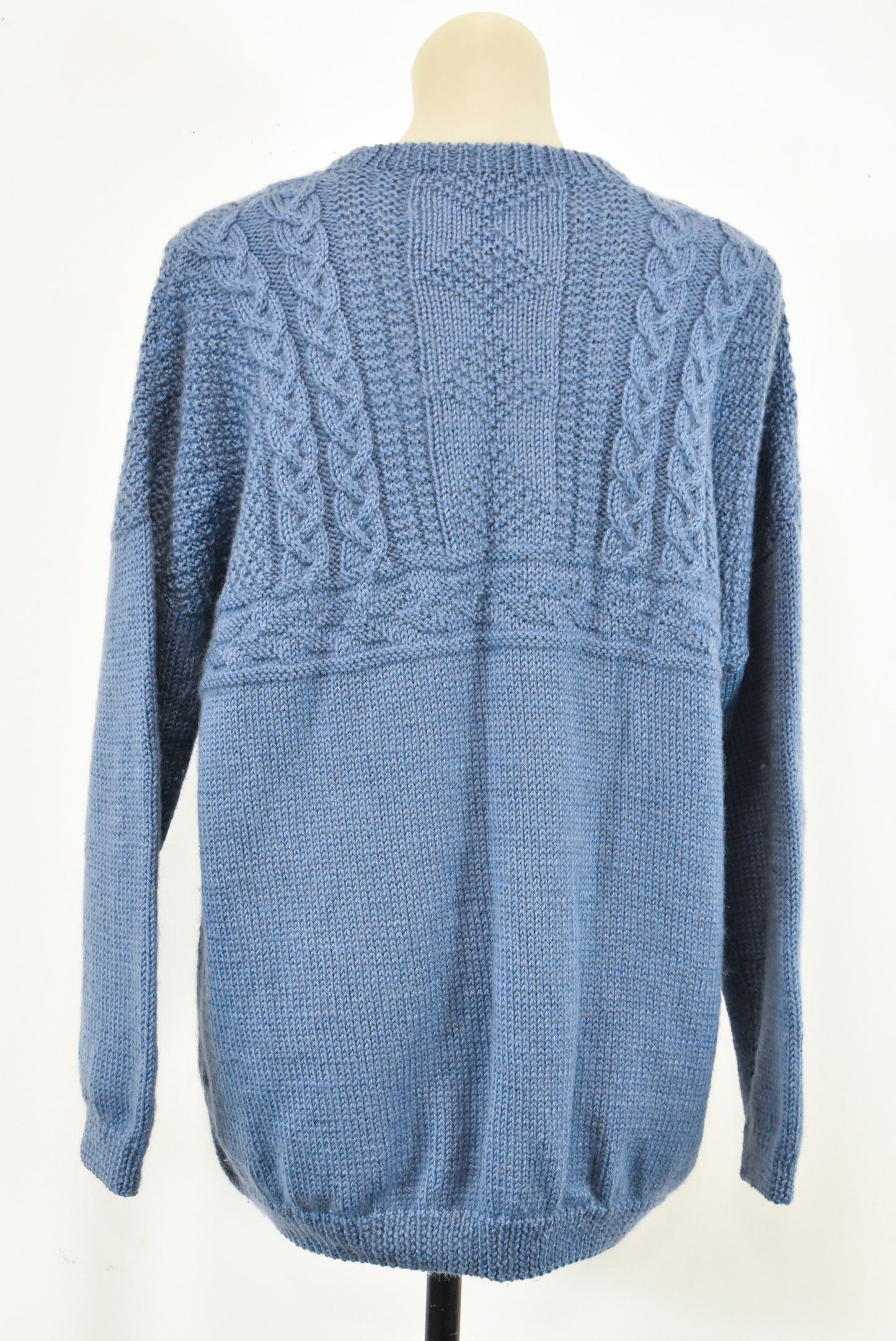Blue cable hand knit sweater, L