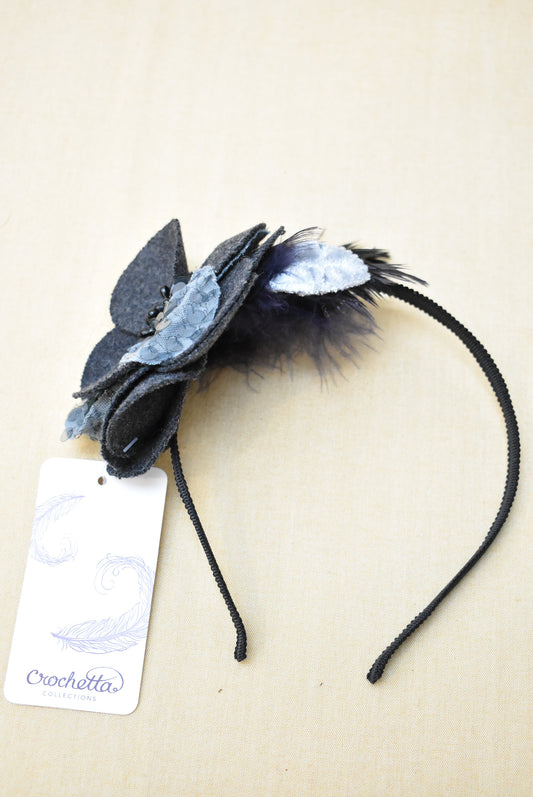 Crochetta grey feather headband NWT