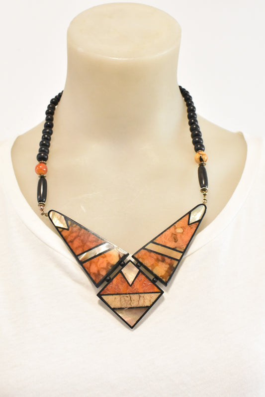 Shell inlaid geometric necklace