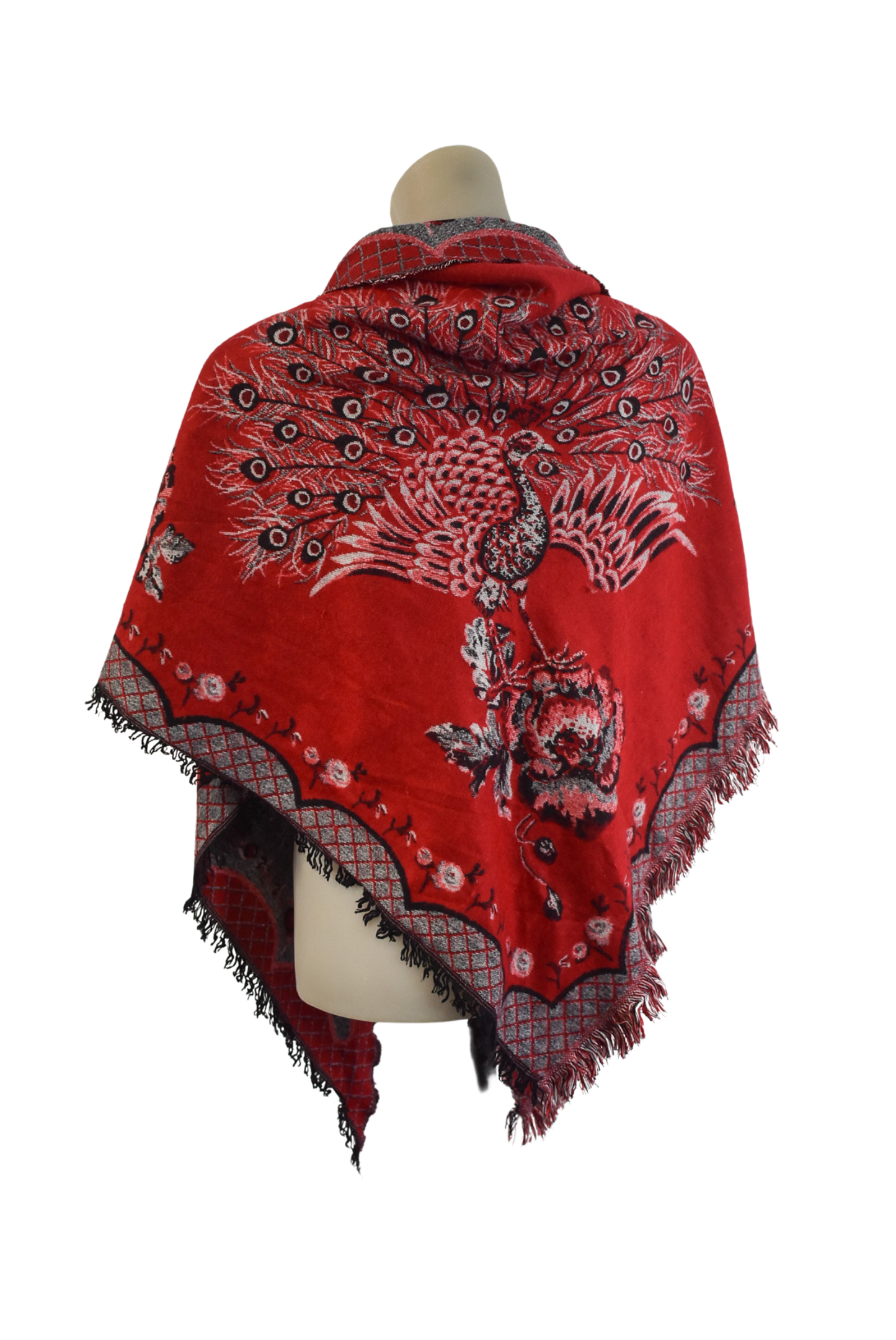 Beautifully soft red peacock triangular shawl