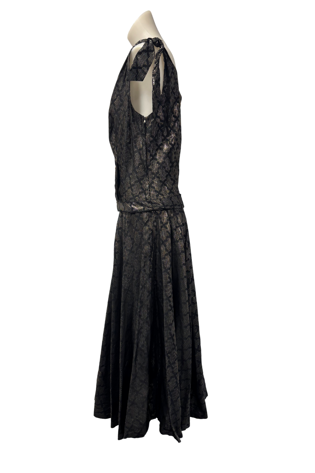 1950s Black & Gold Drop-Waist Maxi Dress, M