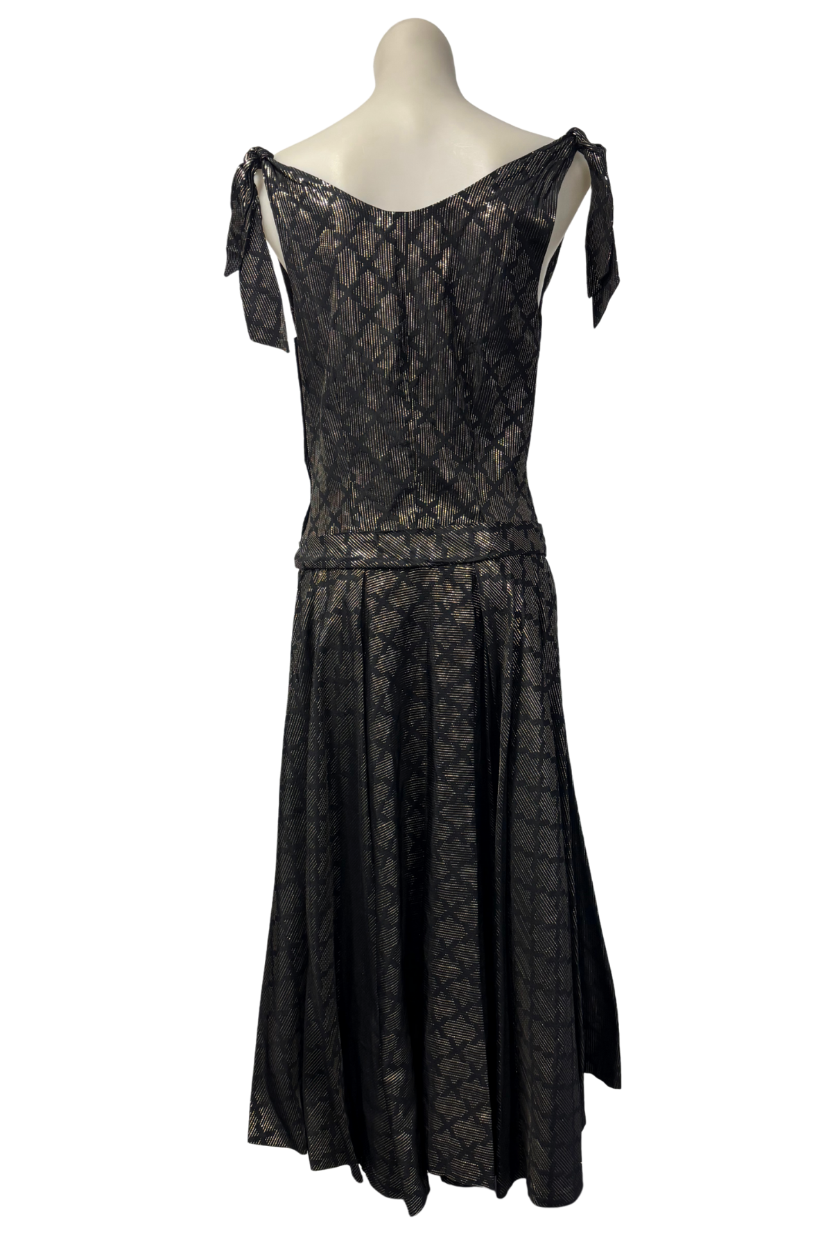1950s Black & Gold Drop-Waist Maxi Dress, M