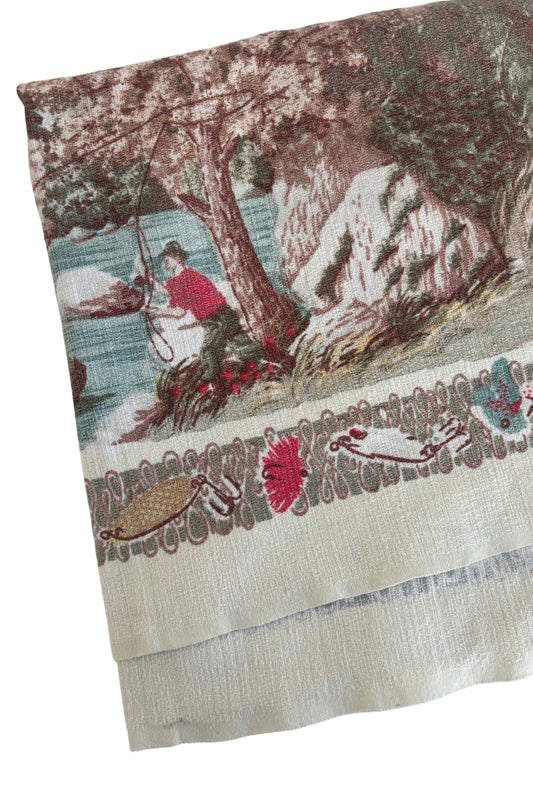Vintage fly-fishing square tablecloth