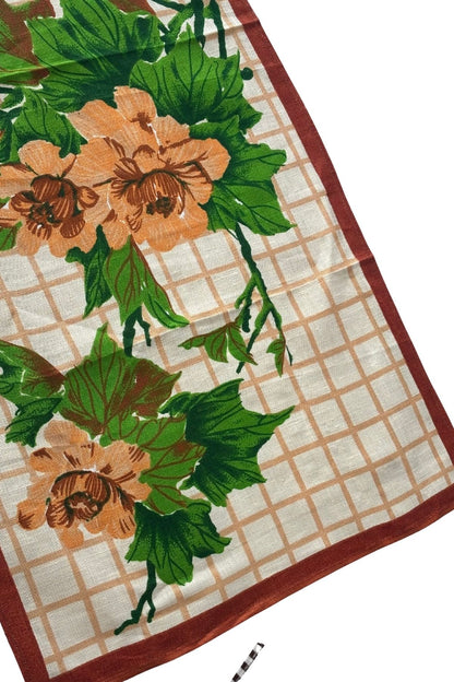 Vintage brown florals tea towel