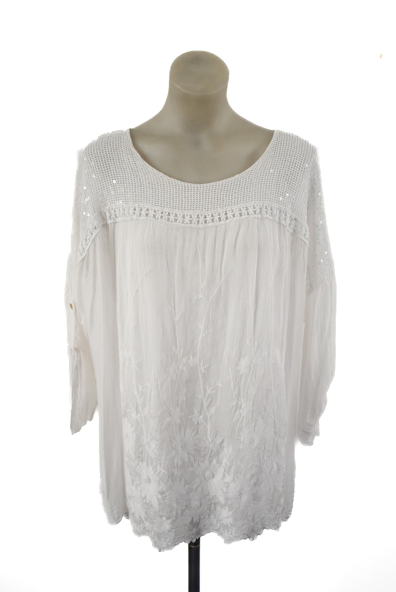 Italian Affair gorgeous sequin embroidered flowy blouse, L