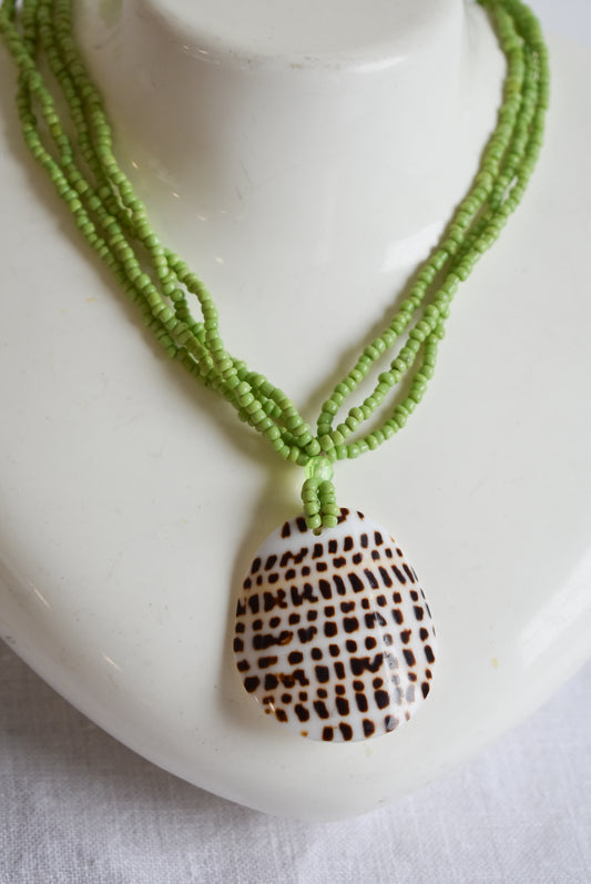 Gorgeous green beaded spotted shell necklace