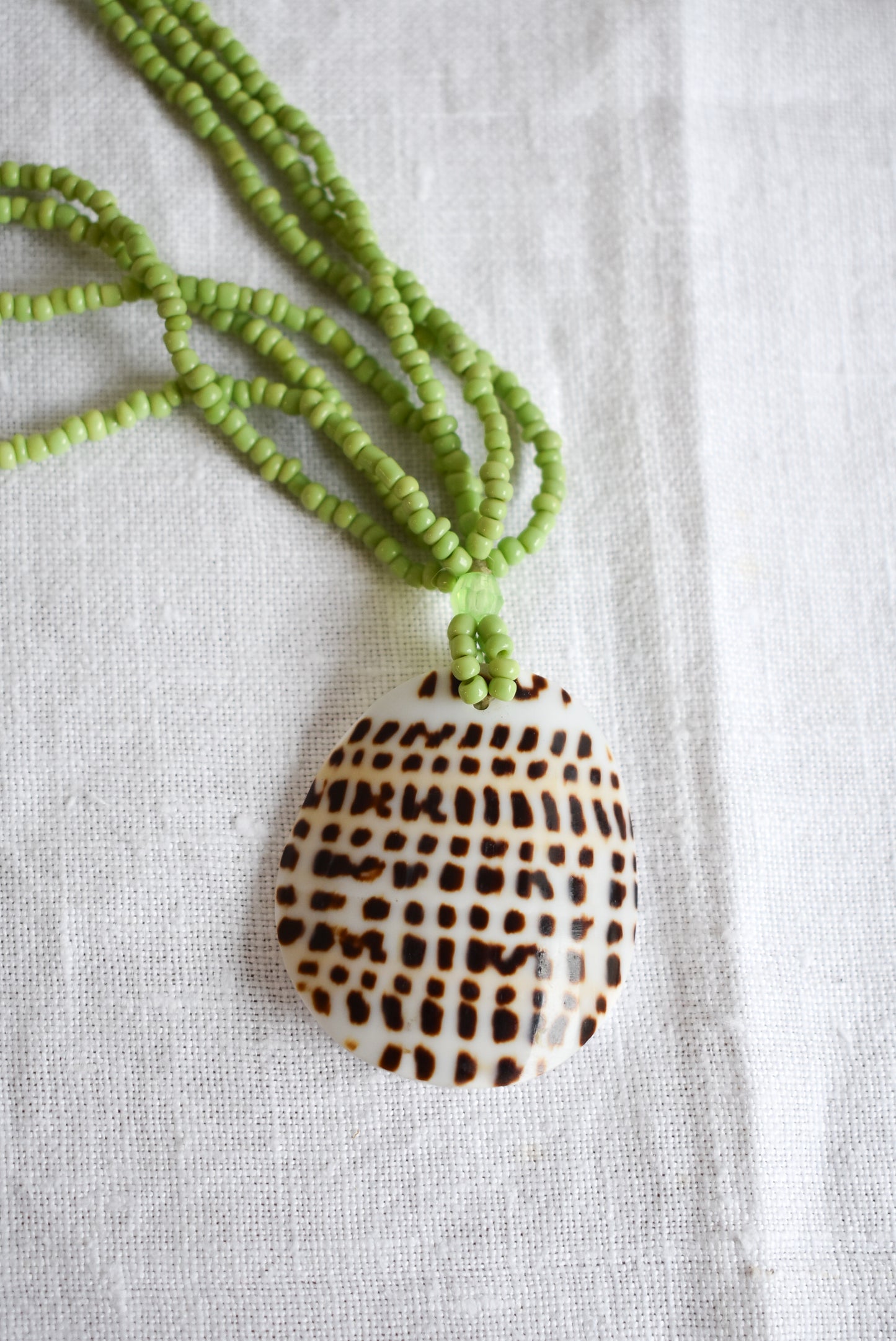 Gorgeous green beaded spotted shell necklace