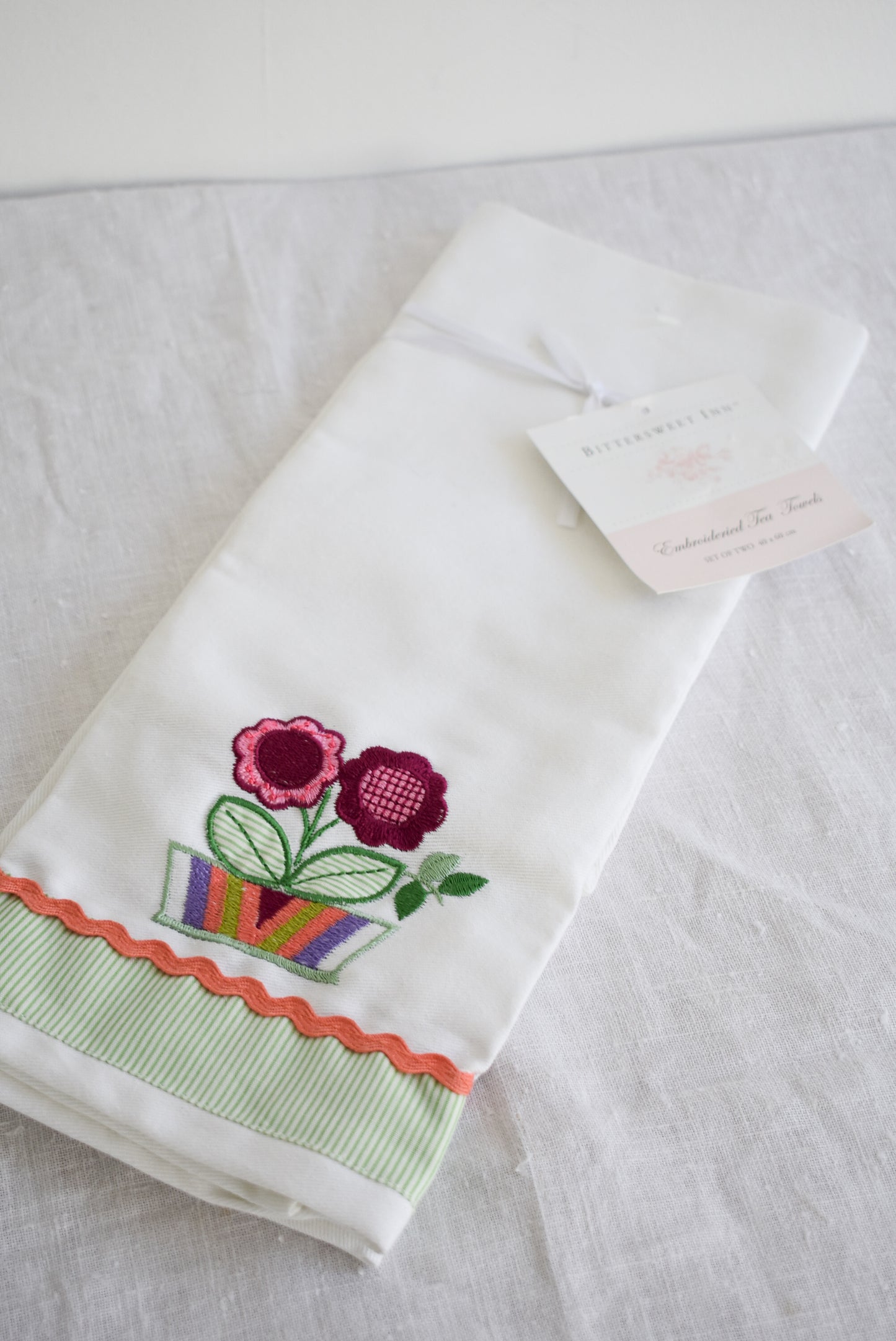 Bittersweet Inn embroidered tea towel set