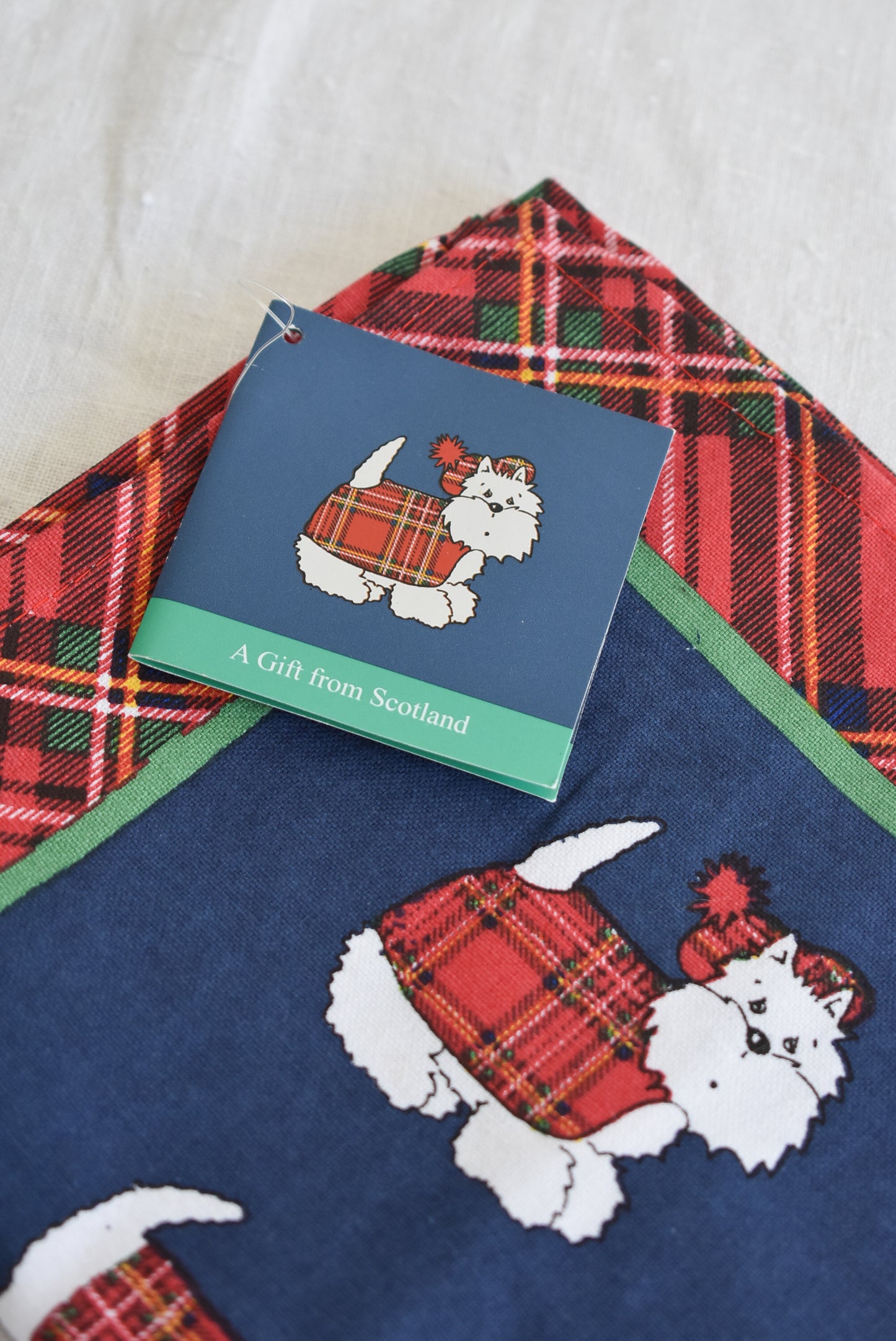 Tartan terrier scotty dog cotton tea towel, New with tags