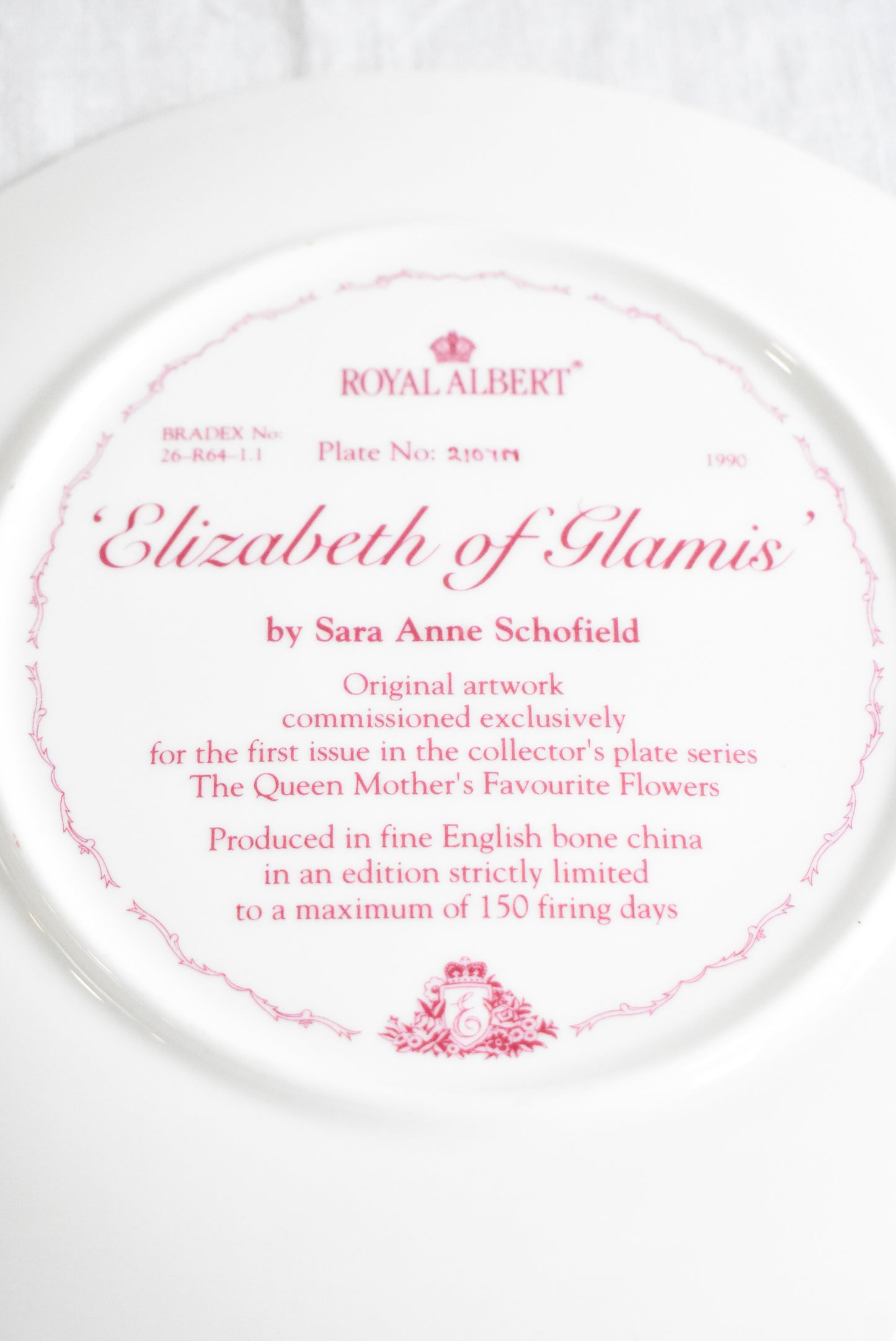 Vintage Royal Albert Bone China 'Elizabeth of Glamis' Plate, Queen Mothers Favourite Flower Collection