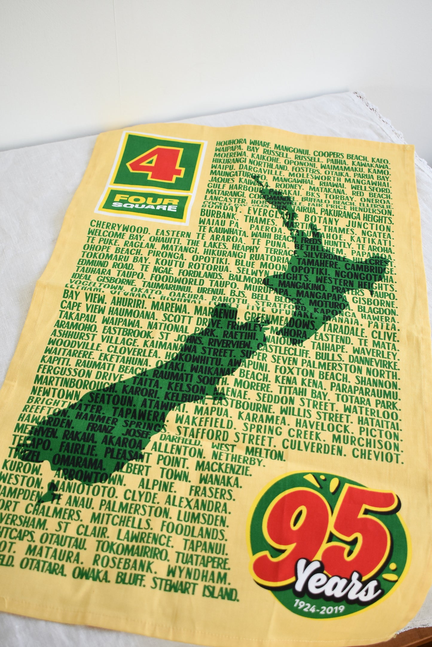 4 Square Kiwiana 95 years celebration tea towel