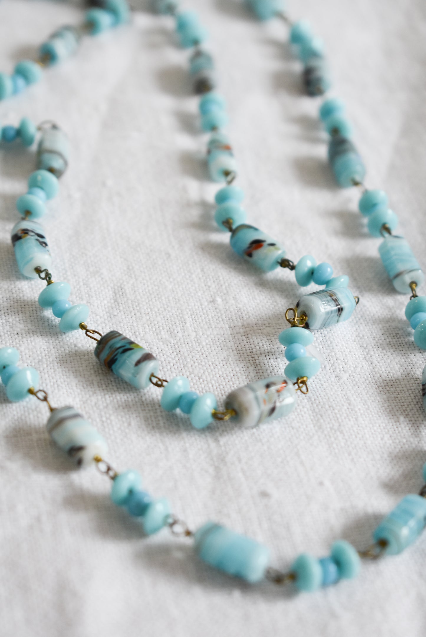 Stunning baby blue glass bead necklace