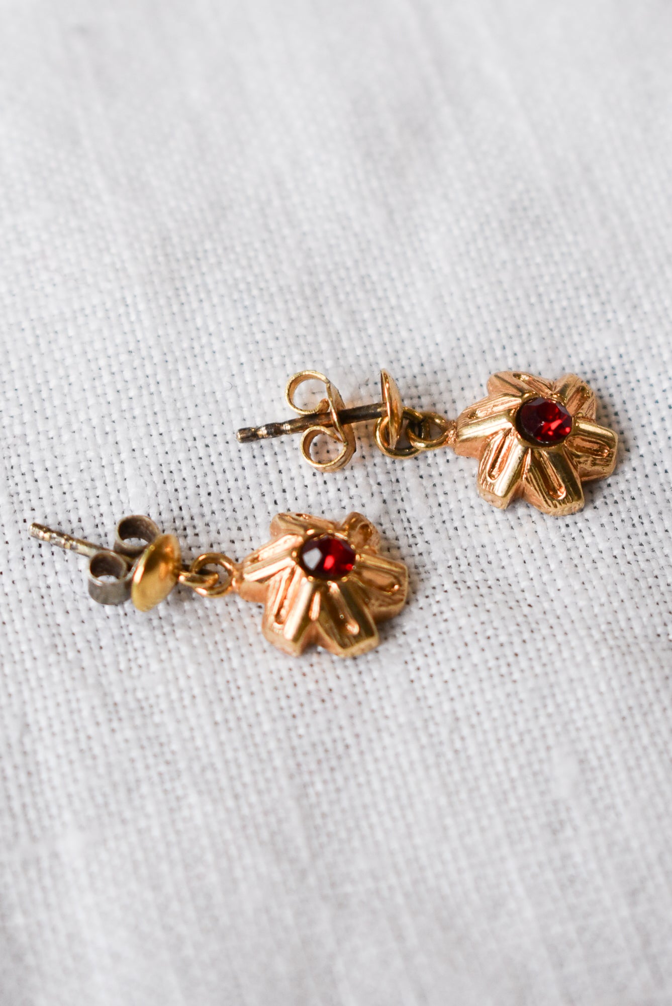 Vintage glass ruby dangly studs