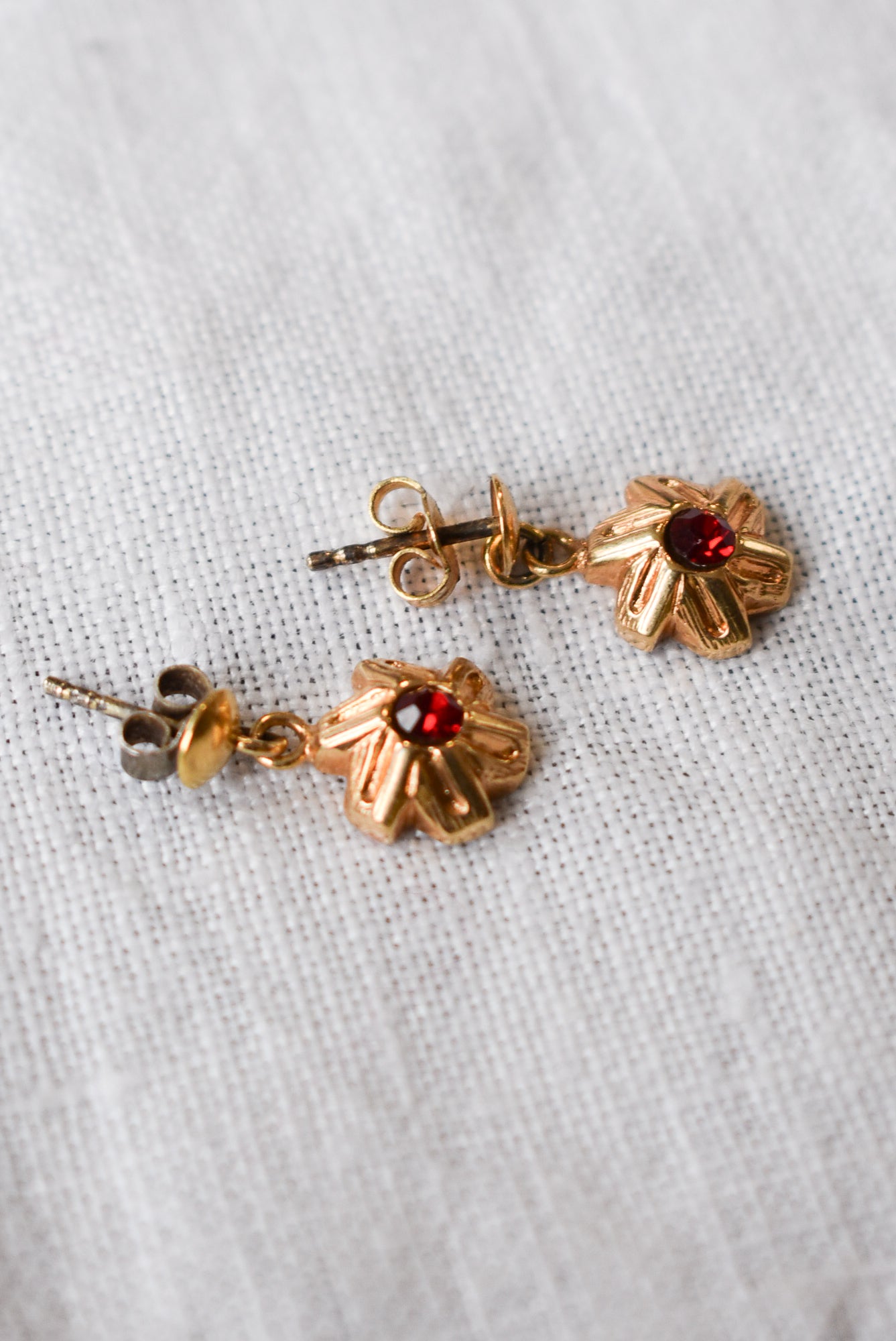 Vintage glass ruby dangly studs