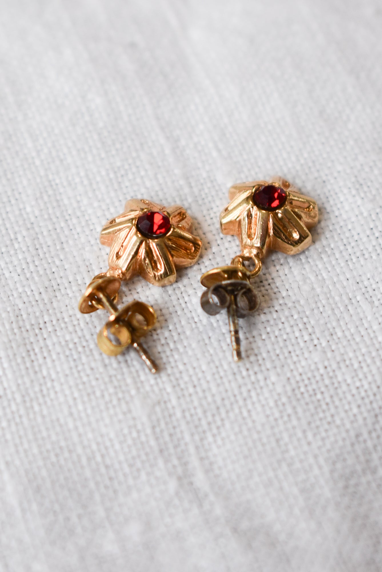 Vintage glass ruby dangly studs