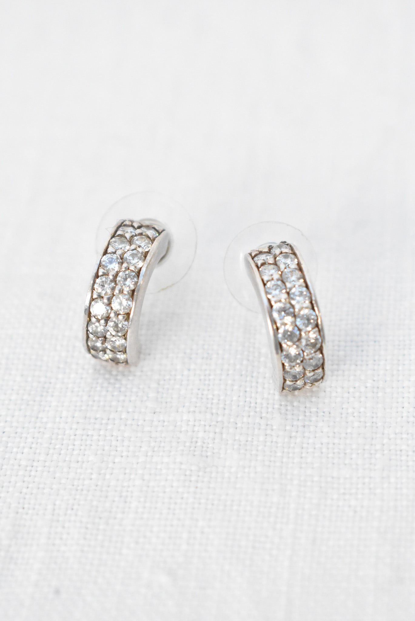 Cubic zirconia half hoop silver earrings