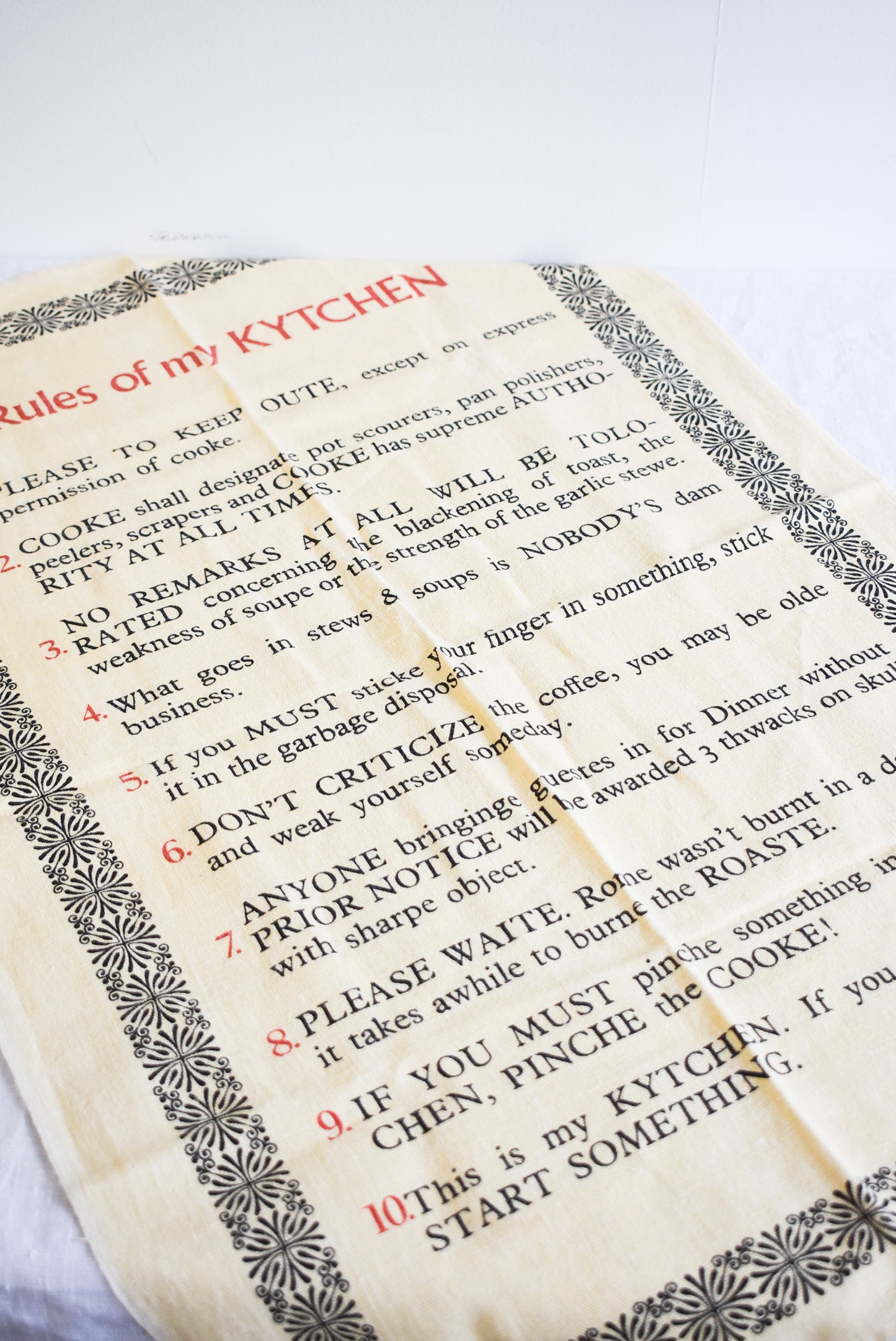 Rules of my Kytchen linen tea towel