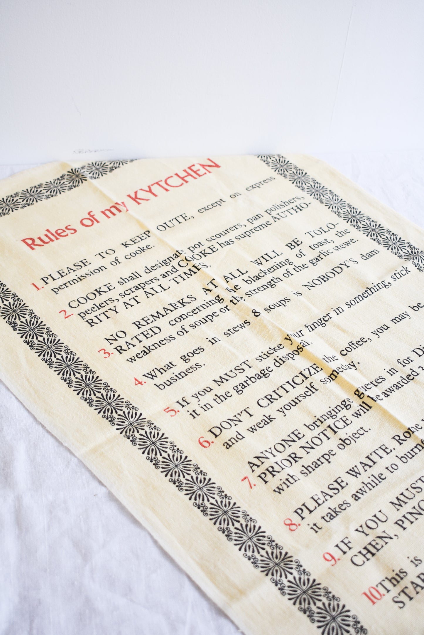 Rules of my Kytchen linen tea towel