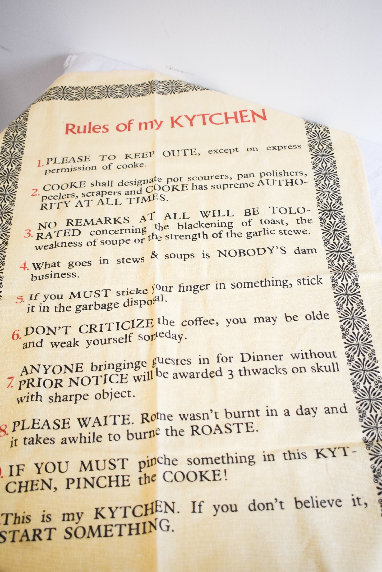 Rules of my Kytchen linen tea towel