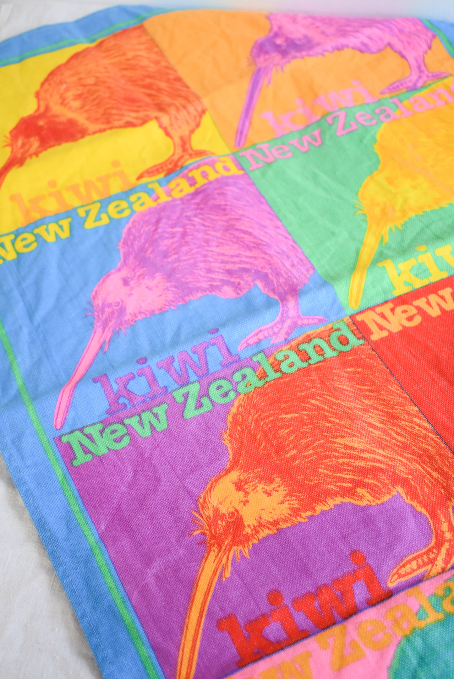 Funky bright Kiwis cotton tea towel