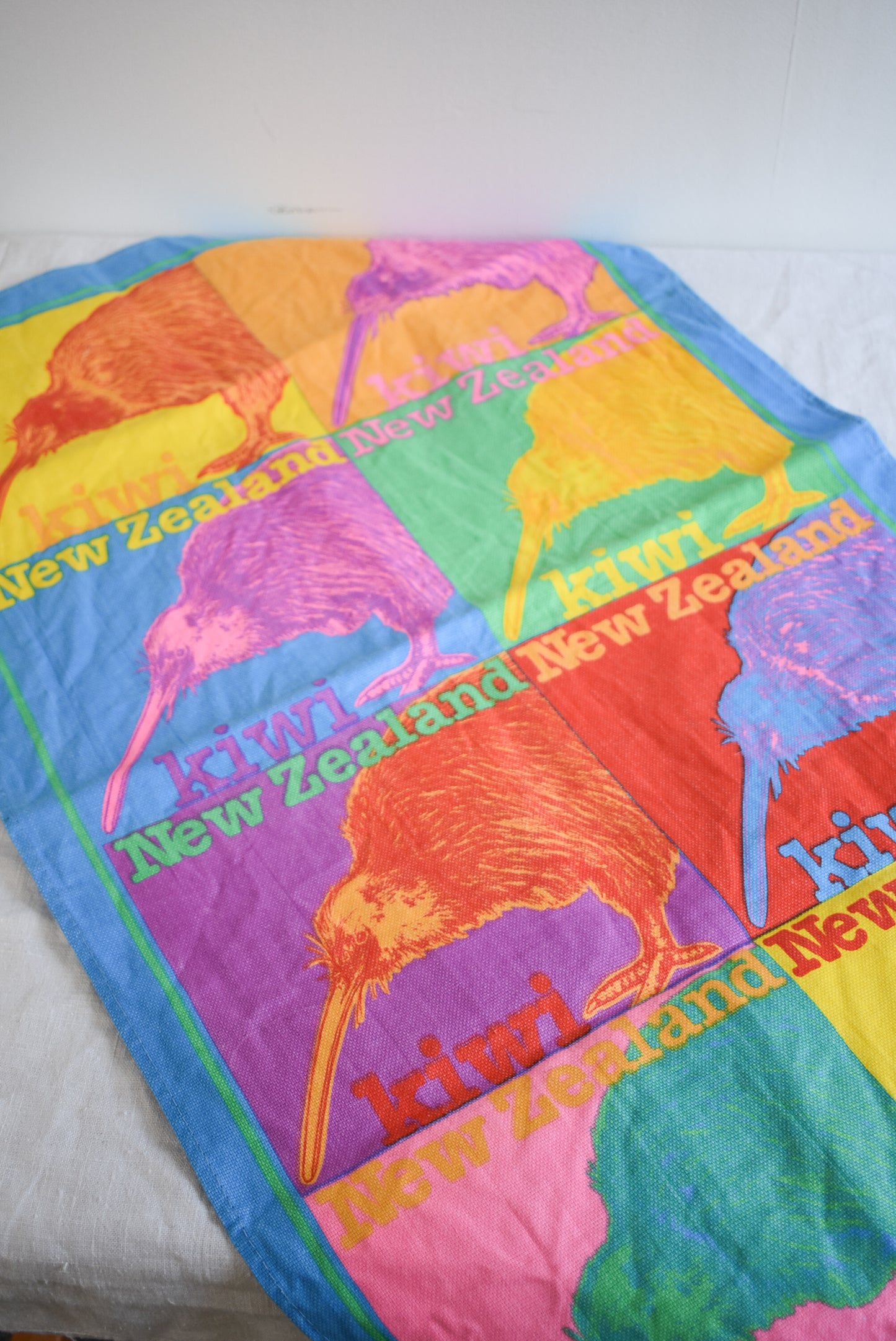 Funky bright Kiwis cotton tea towel