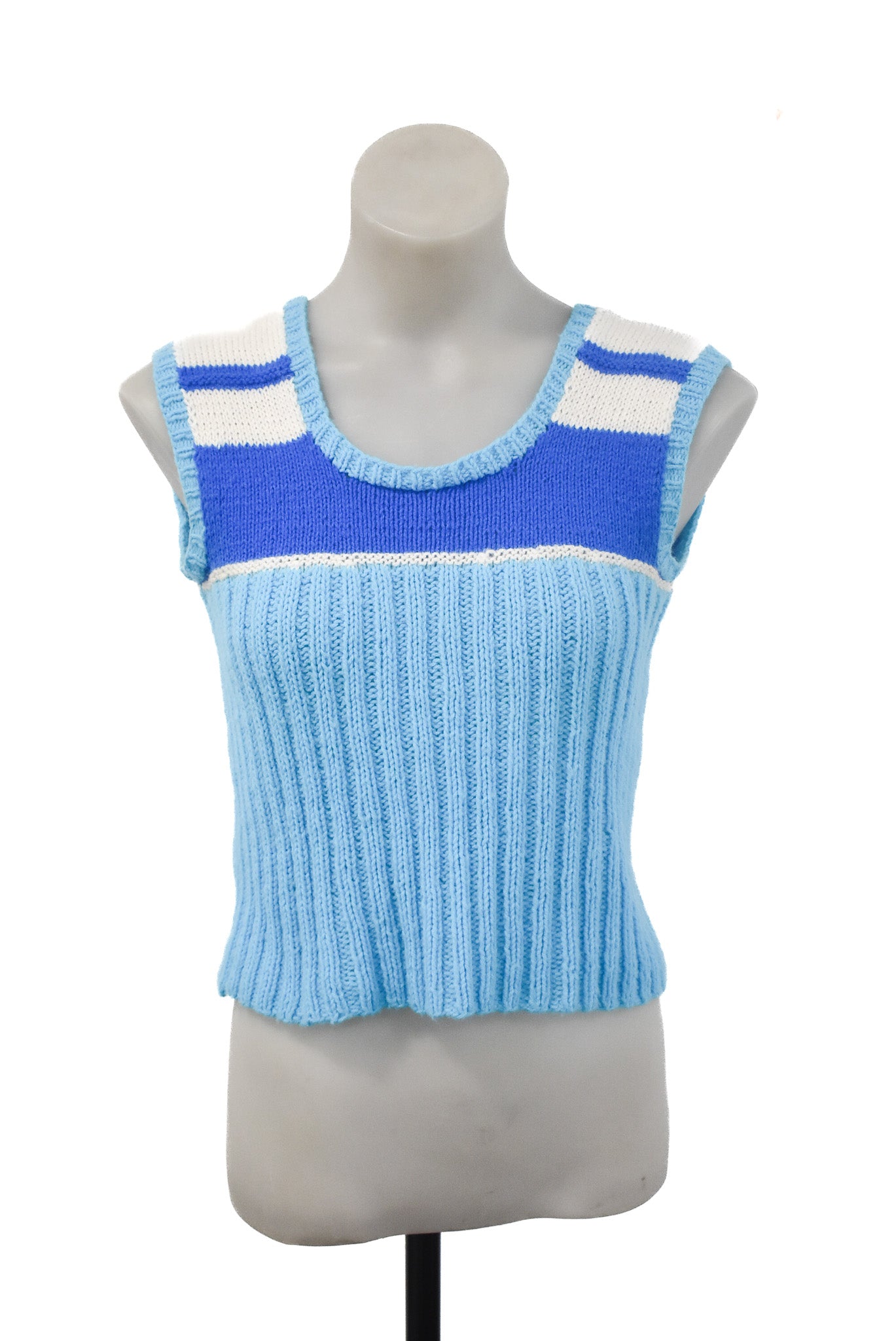 Handknit blue vest, S