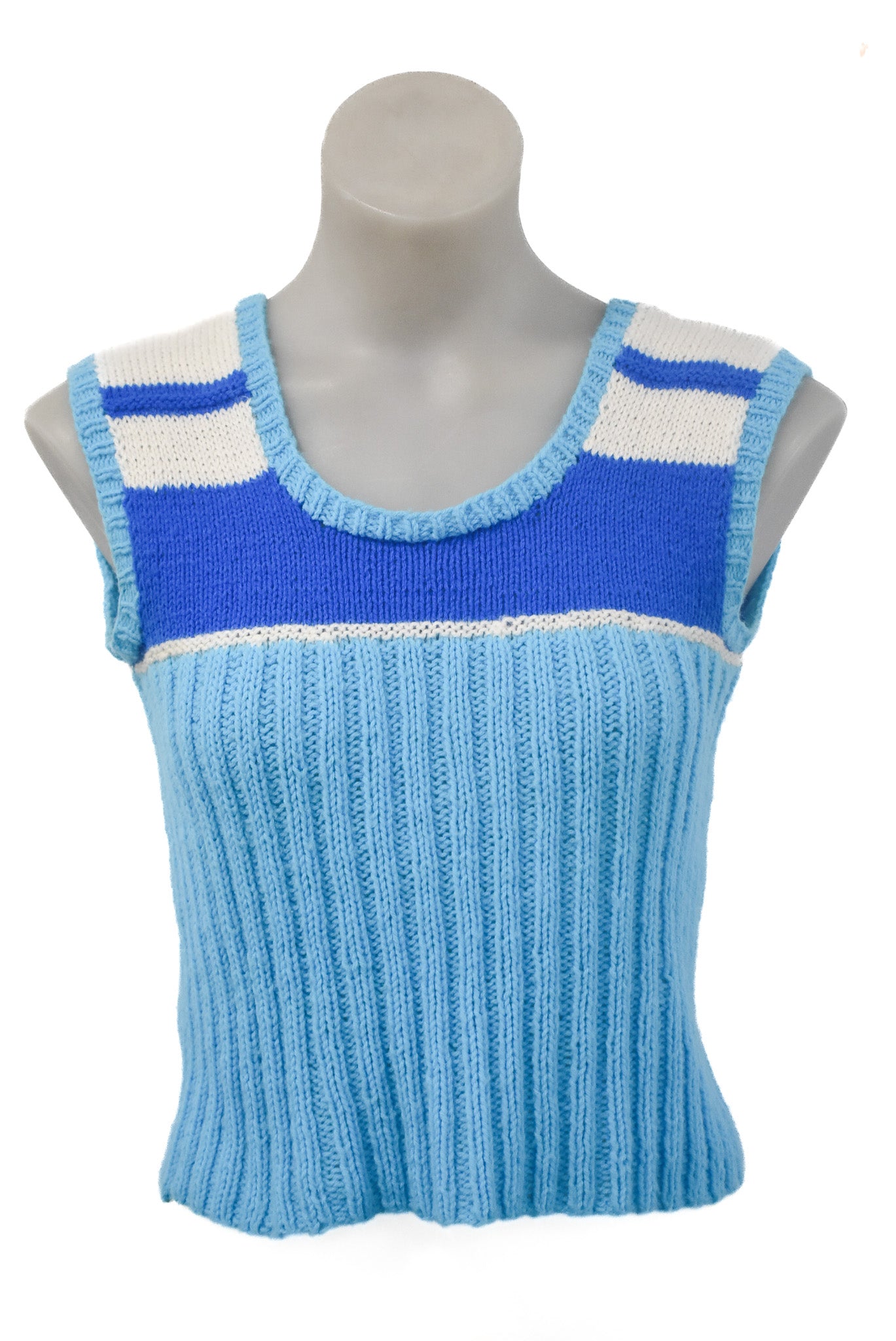 Handknit blue vest, S