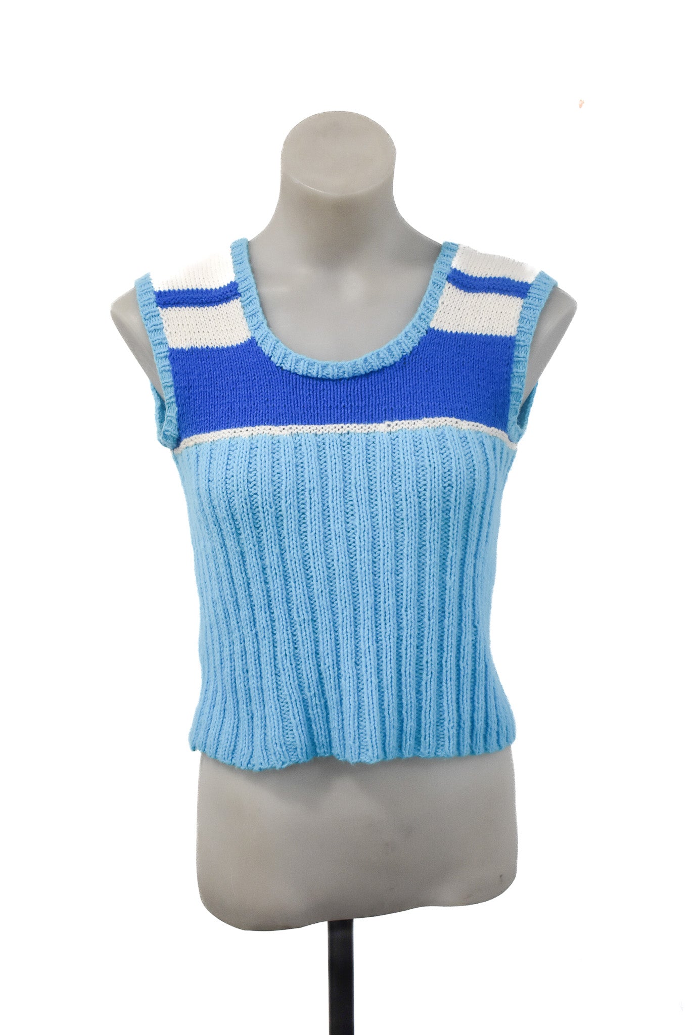 Handknit blue vest, S