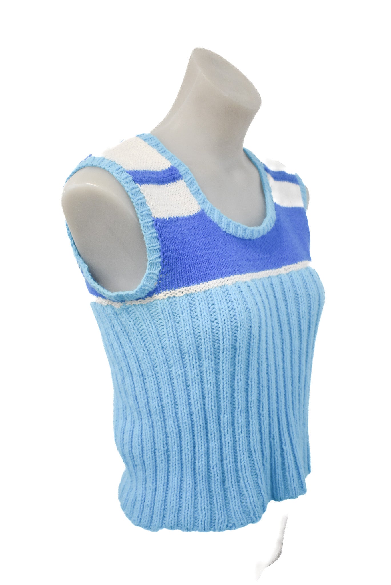 Handknit blue vest, S