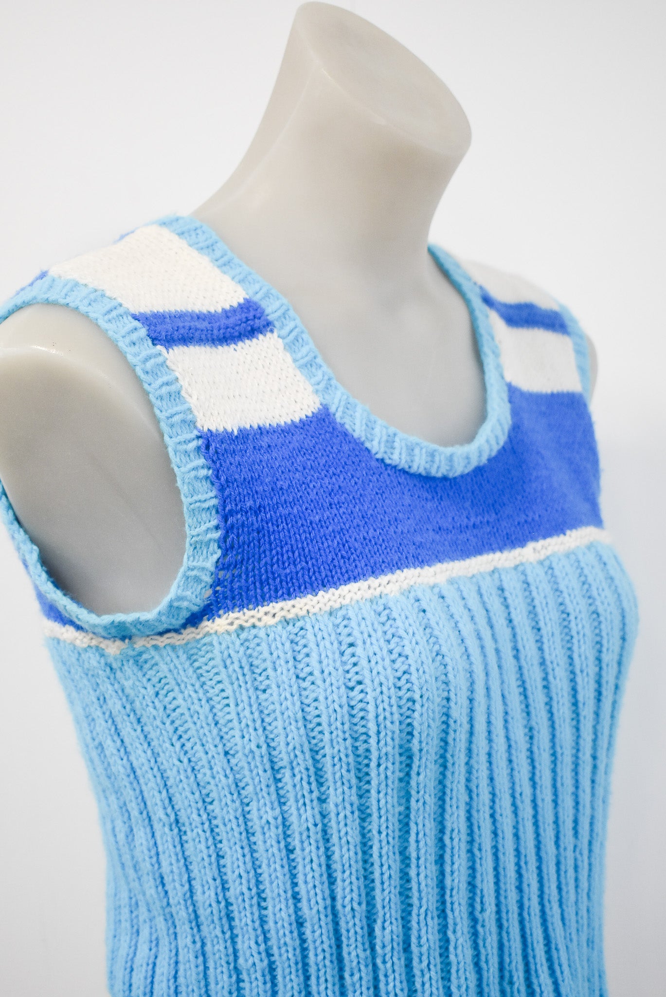 Handknit blue vest, S