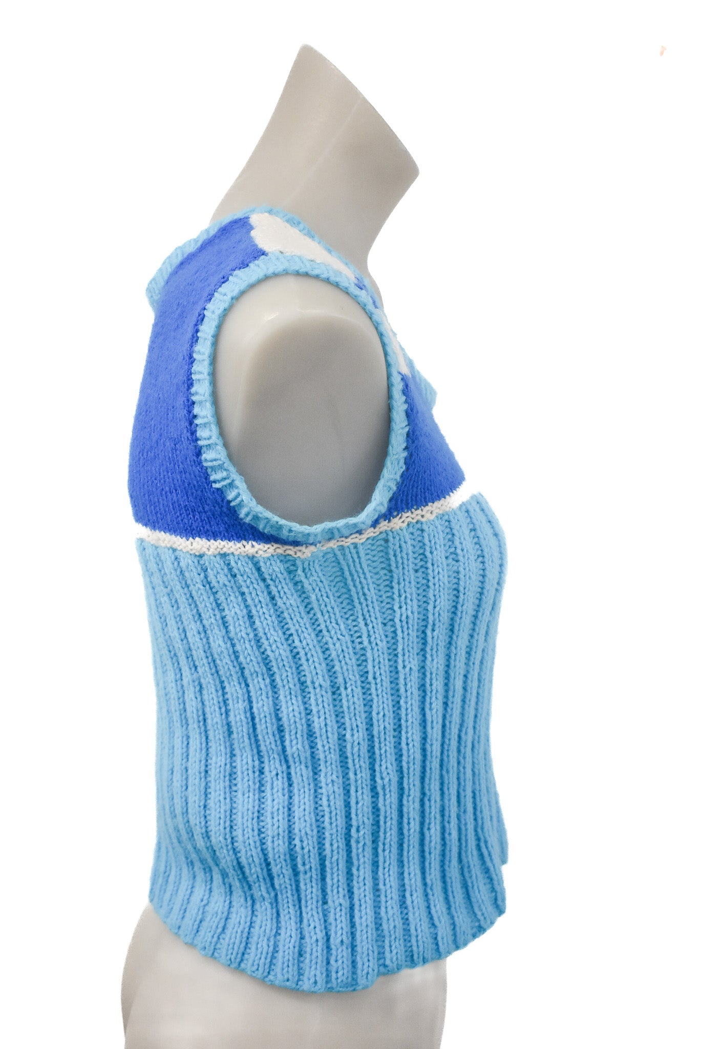 Handknit blue vest, S