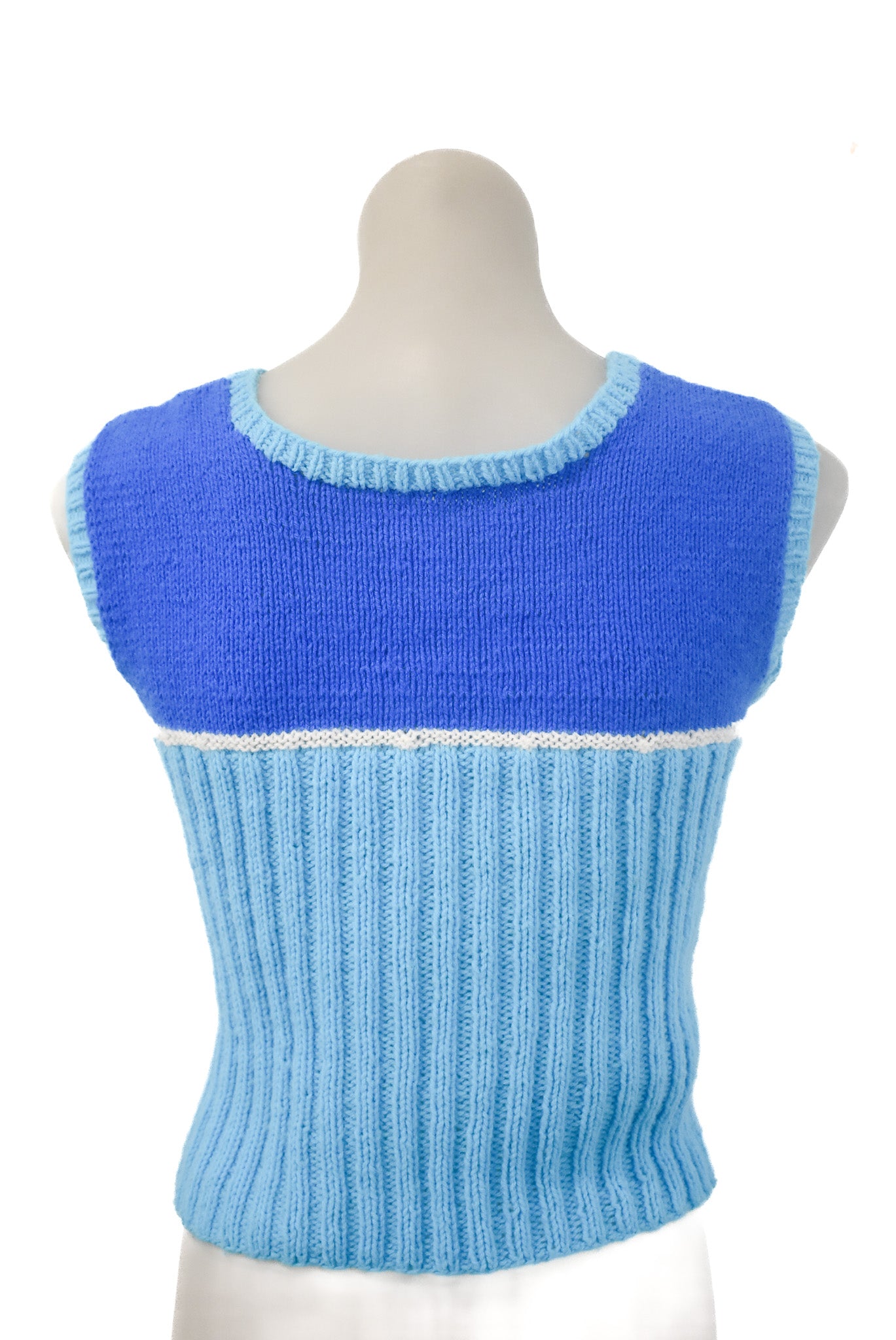 Handknit blue vest, S